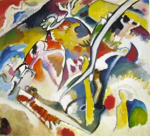 Wassily Kandinsky: Diluvio I, olio su tela, 100 x 105 cm., Kaiser Wilhelm Museum, Krefeld.